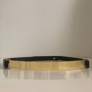 Club Monaco Black Leather Gold Metal Belt